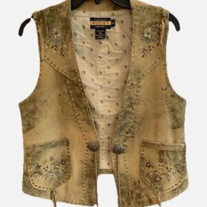 NWT Ralph Lauren Polo Women's Sz Small (S) Rugby Suede-Leather Embroidered Vest